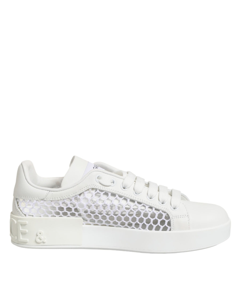 Baskets basses Dolce & Gabbana avec inserts en maille blanche, semelle en caoutchouc et design élégants pour femme.