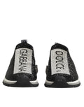 Chaussures sneakers Dolce & Gabbana Sorrento noires et argentées, style slip-on, vue de face.