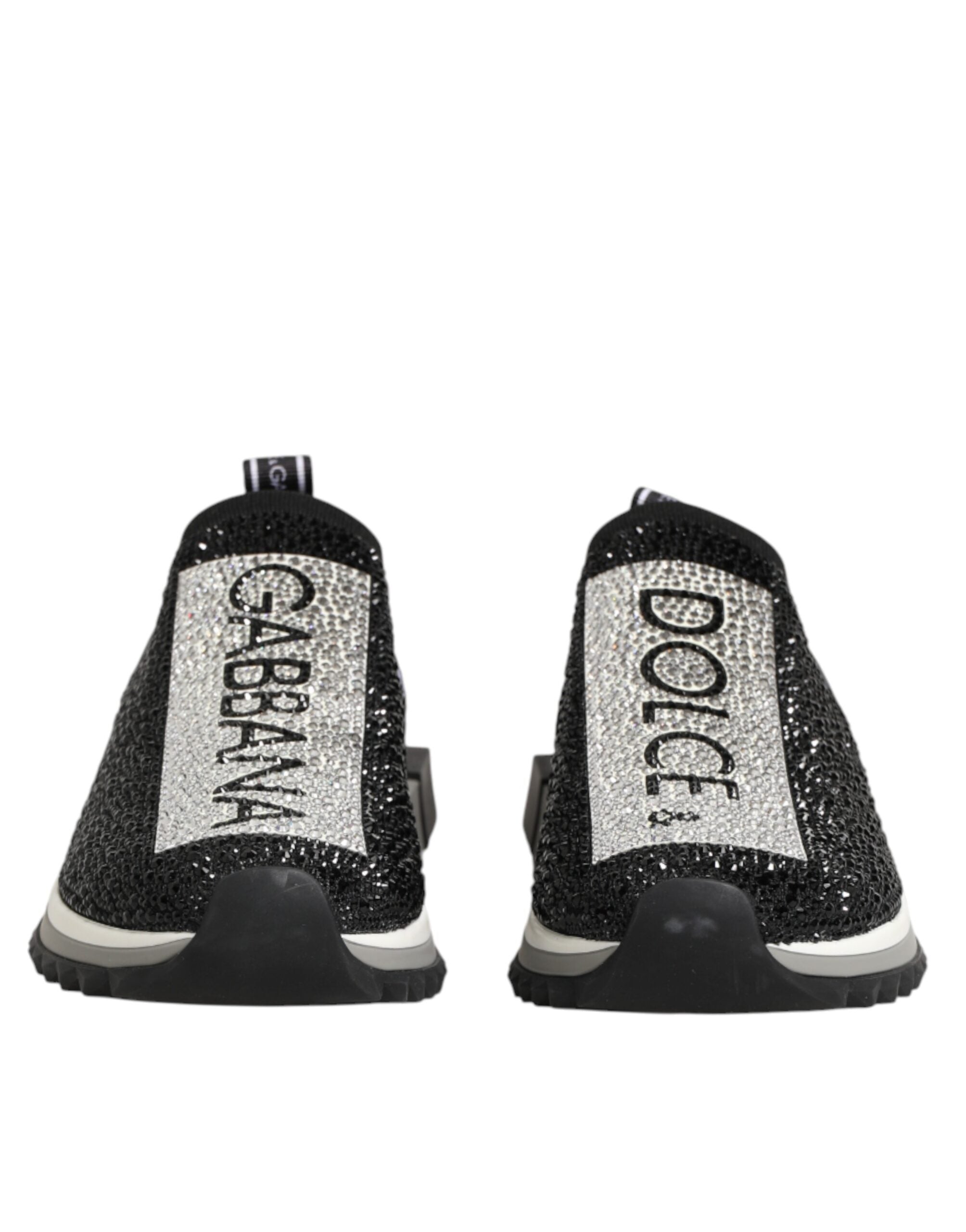 Chaussures sneakers Dolce & Gabbana Sorrento noires et argentées, style slip-on, vue de face.