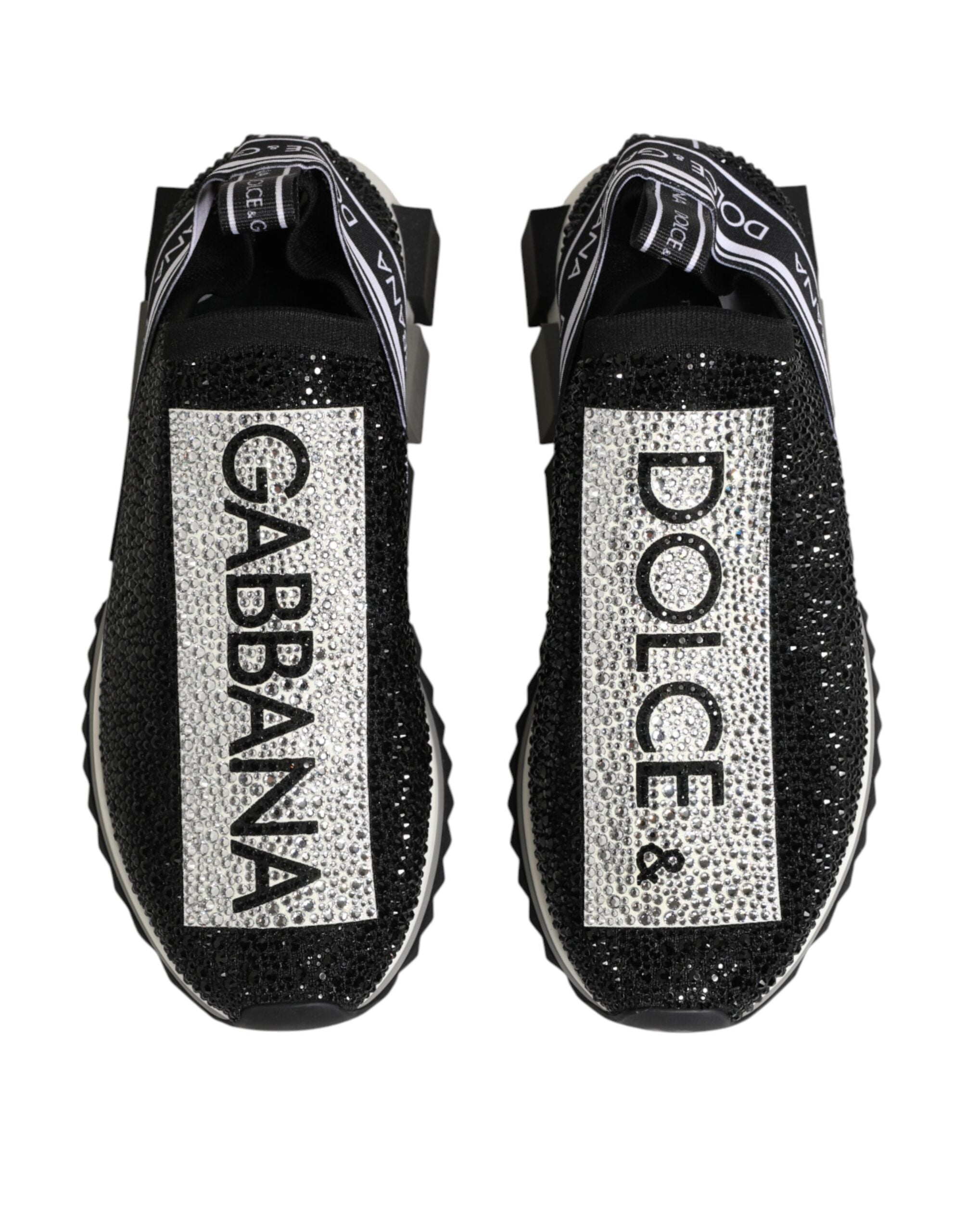 Chaussures Dolce & Gabbana Sorrento noires et argentées, sneakers slip-on élégants avec design moderne et détails métalliques.