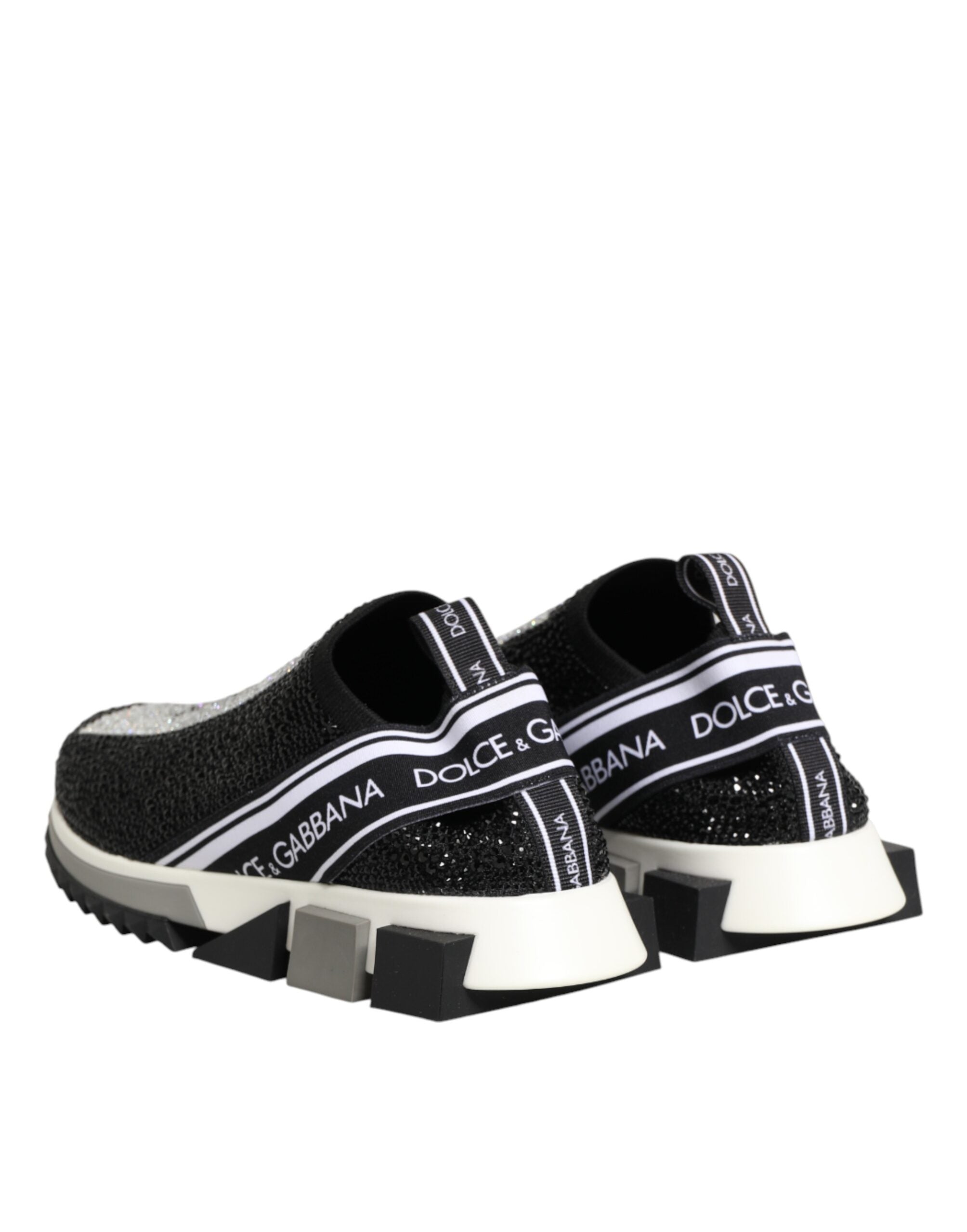Chaussures sneakers Dolce & Gabbana Sorrento noires et argentées à enfiler, design élégant et moderne.