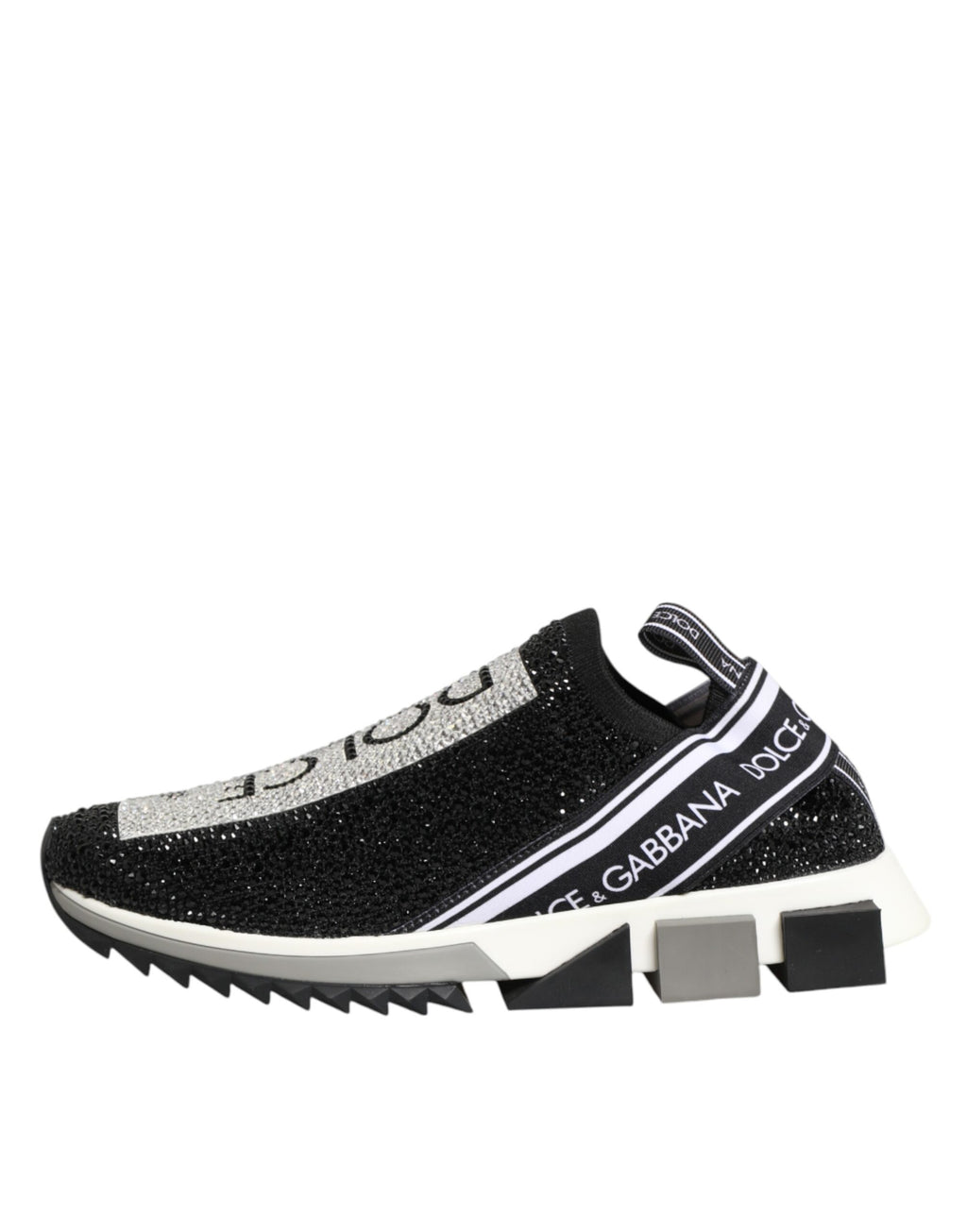 Chaussures Dolce & Gabbana Sorrento noires et argentées, slip-on, baskets élégantes pour femme ou homme, vue de face