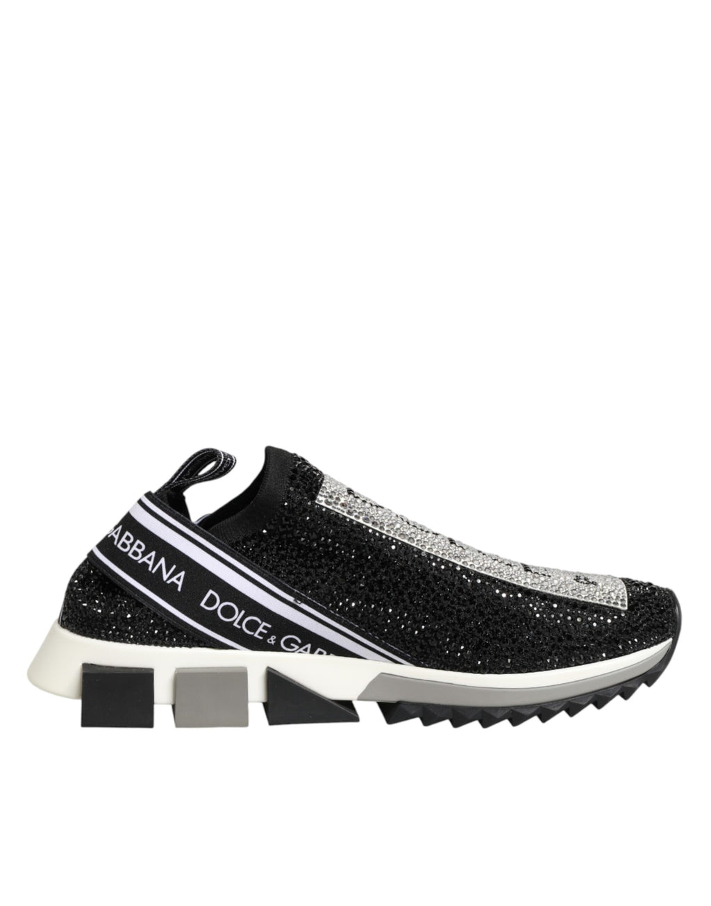 Chaussures Dolce & Gabbana Sorrento slip-on noires et argentées, baskets élégantes en toile avec détails métalliques.