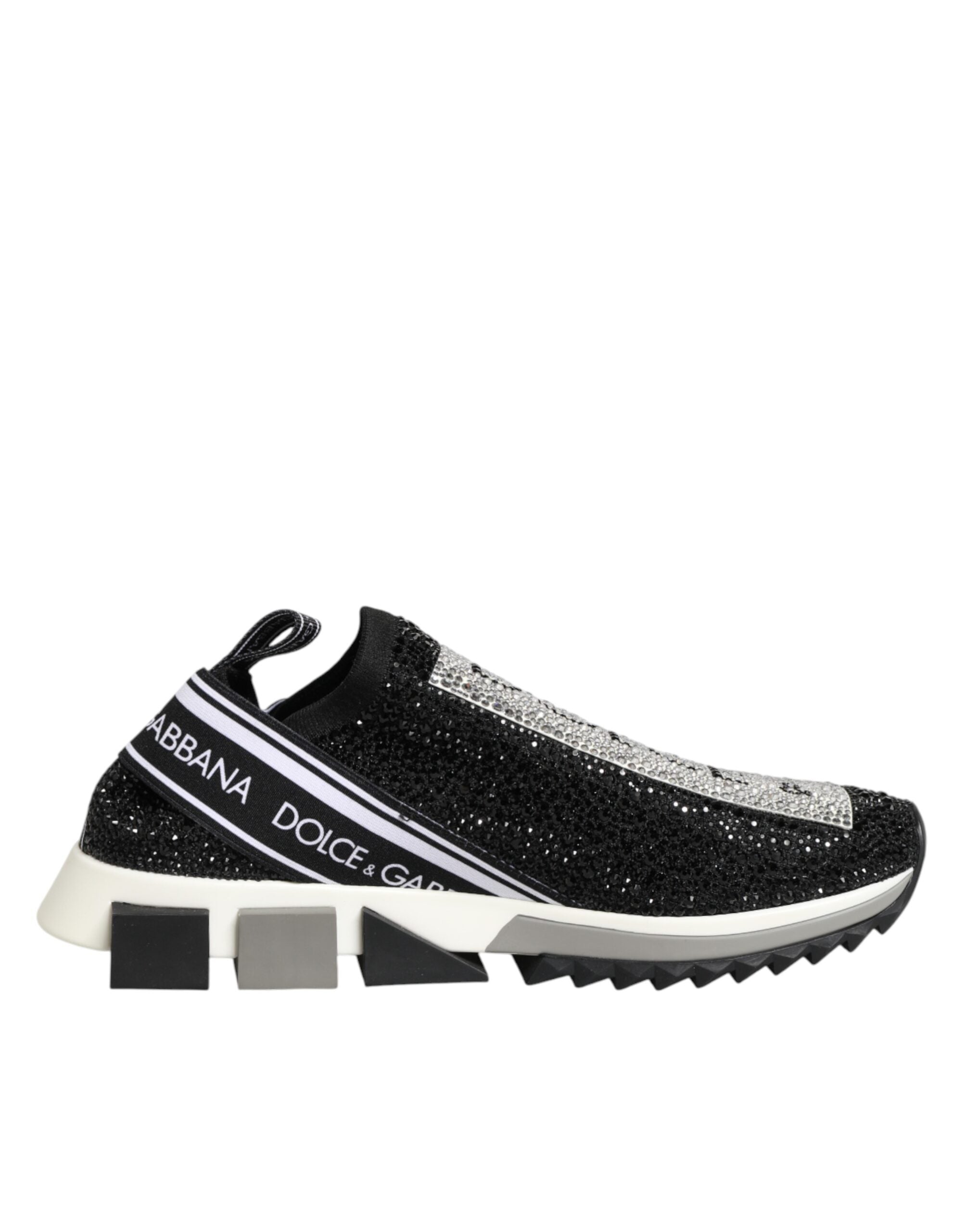Chaussures Dolce & Gabbana Sorrento slip-on noires et argentées, baskets élégantes en toile avec détails métalliques.