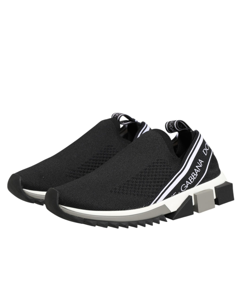 Chaussures Dolce & Gabbana Sorrento basses noires, sneakers slip-on élégantes en cuir, vue de face.