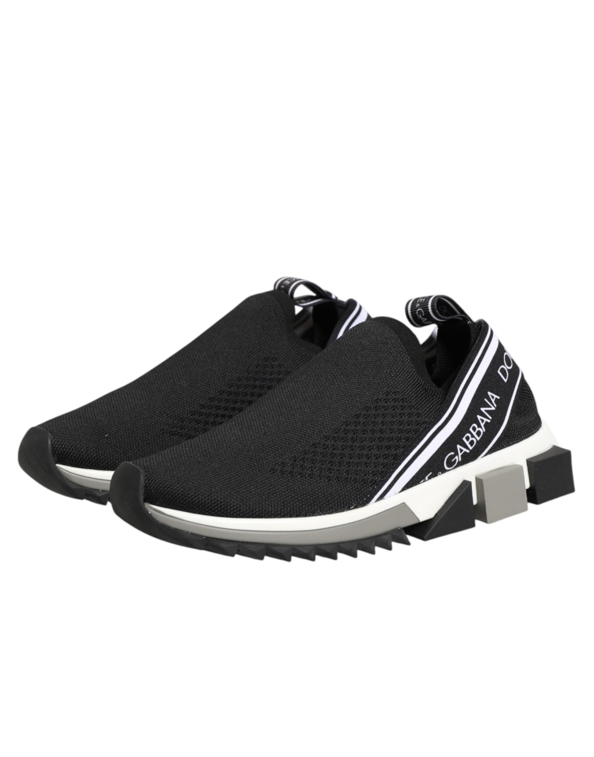 Chaussures Dolce & Gabbana Sorrento basses noires, sneakers slip-on élégantes en cuir, vue de face.