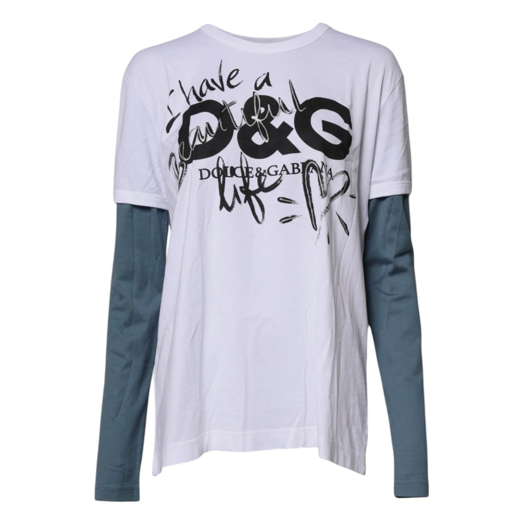 Dolce & Gabbana weißes Baumwoll-T-Shirt mit Grafikdruck und Rundhalsausschnitt
