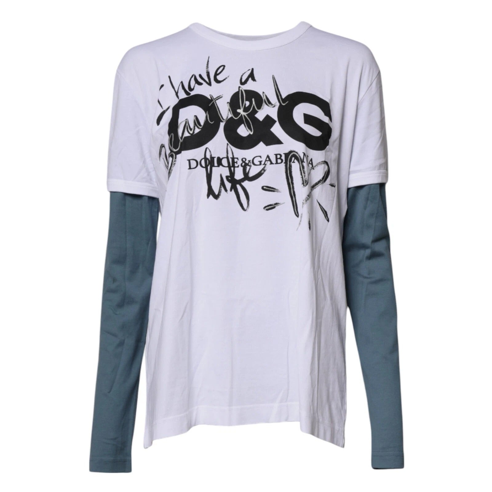 Dolce & Gabbana weißes Baumwoll-T-Shirt mit Grafikdruck und Rundhalsausschnitt