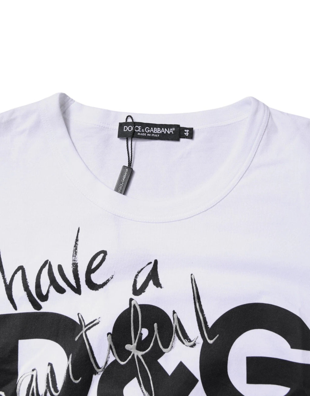 Dolce & Gabbana weißes Baumwoll-T-Shirt mit Grafikdruck und Rundhalsausschnitt