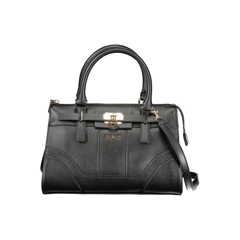 Sac à main noir en polyuréthane Guess Jeans pour femmes, avec détails élégants et fermeture zippée visible.
