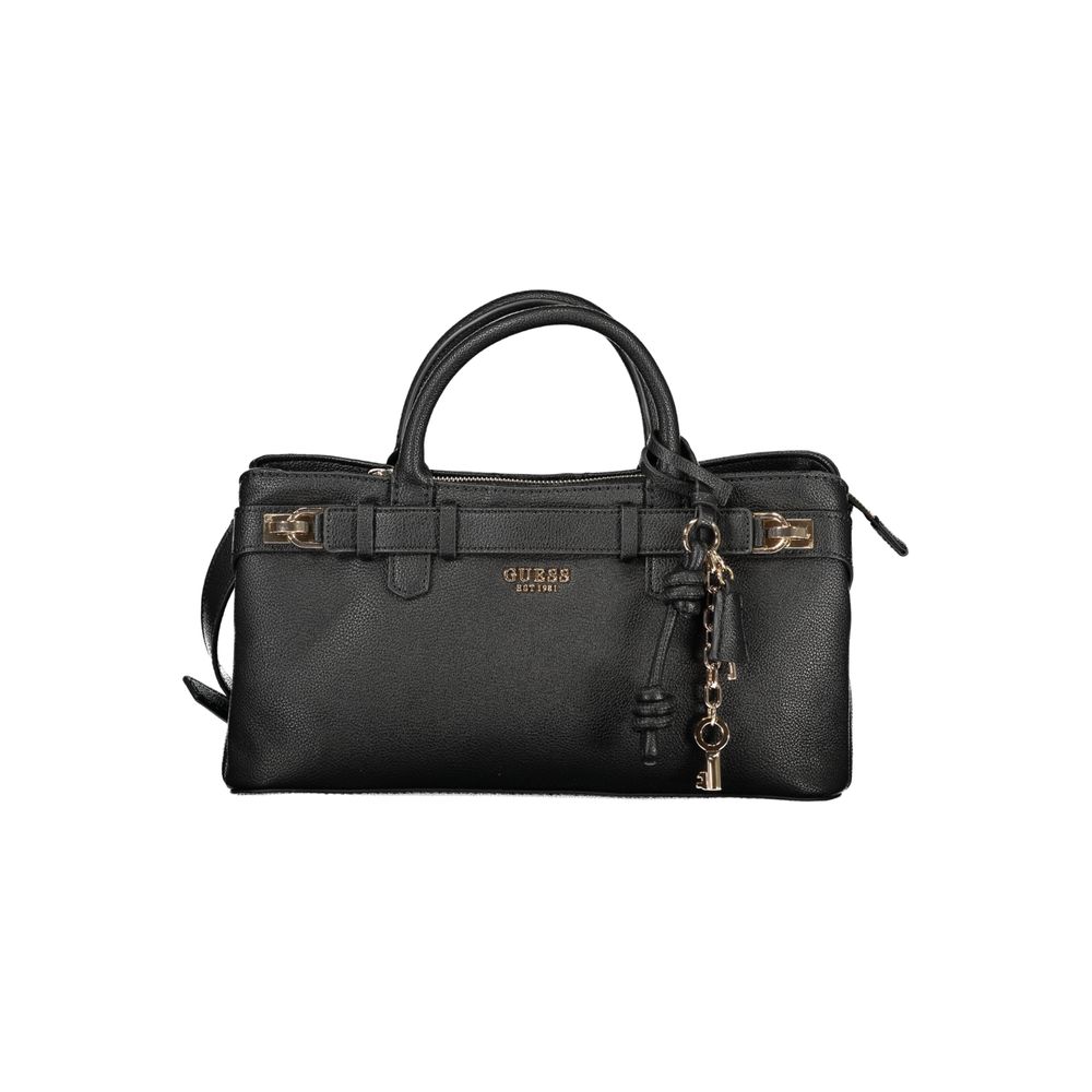 Sac à main en cuir synthétique noir Guess Jeans pour femmes, style élégant et moderne, avec détails en poliuretane.