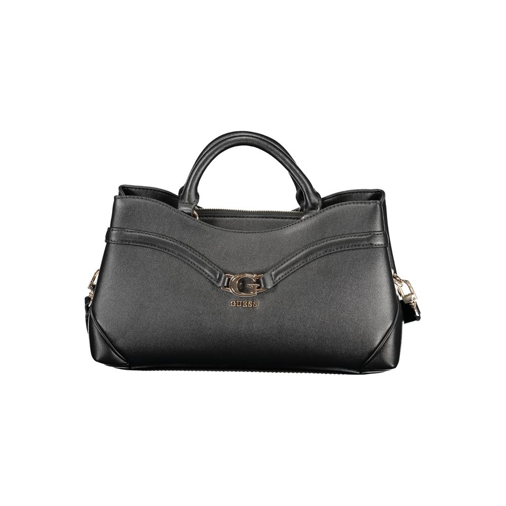 Sac à main en polyuréthane noir Guess Jeans pour femmes, élégant et tendance, avec poignées et détails modernes visibles.