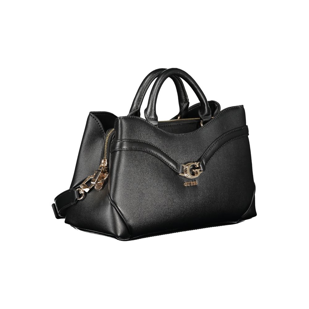 Sac à main noir en polyuréthane Guess Jeans pour femme, accessoire élégant avec détails modernes.