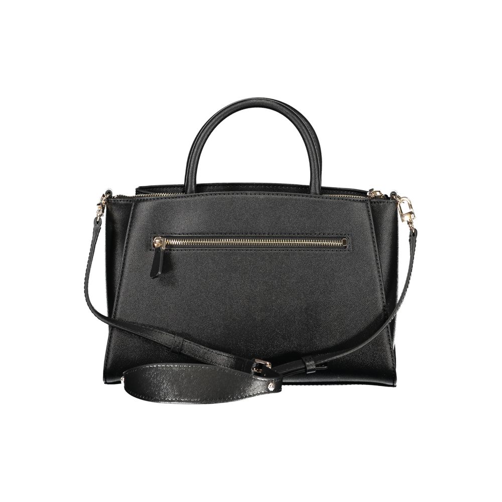 Sac à main noir en polyuréthane Guess Jeans pour femmes, design élégant avec poignées et détails tendance.