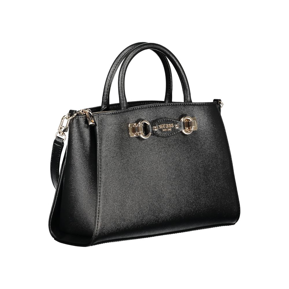 Sac à main noir en polyuréthane de Guess Jeans pour femmes, avec détails élégants et design tendance.