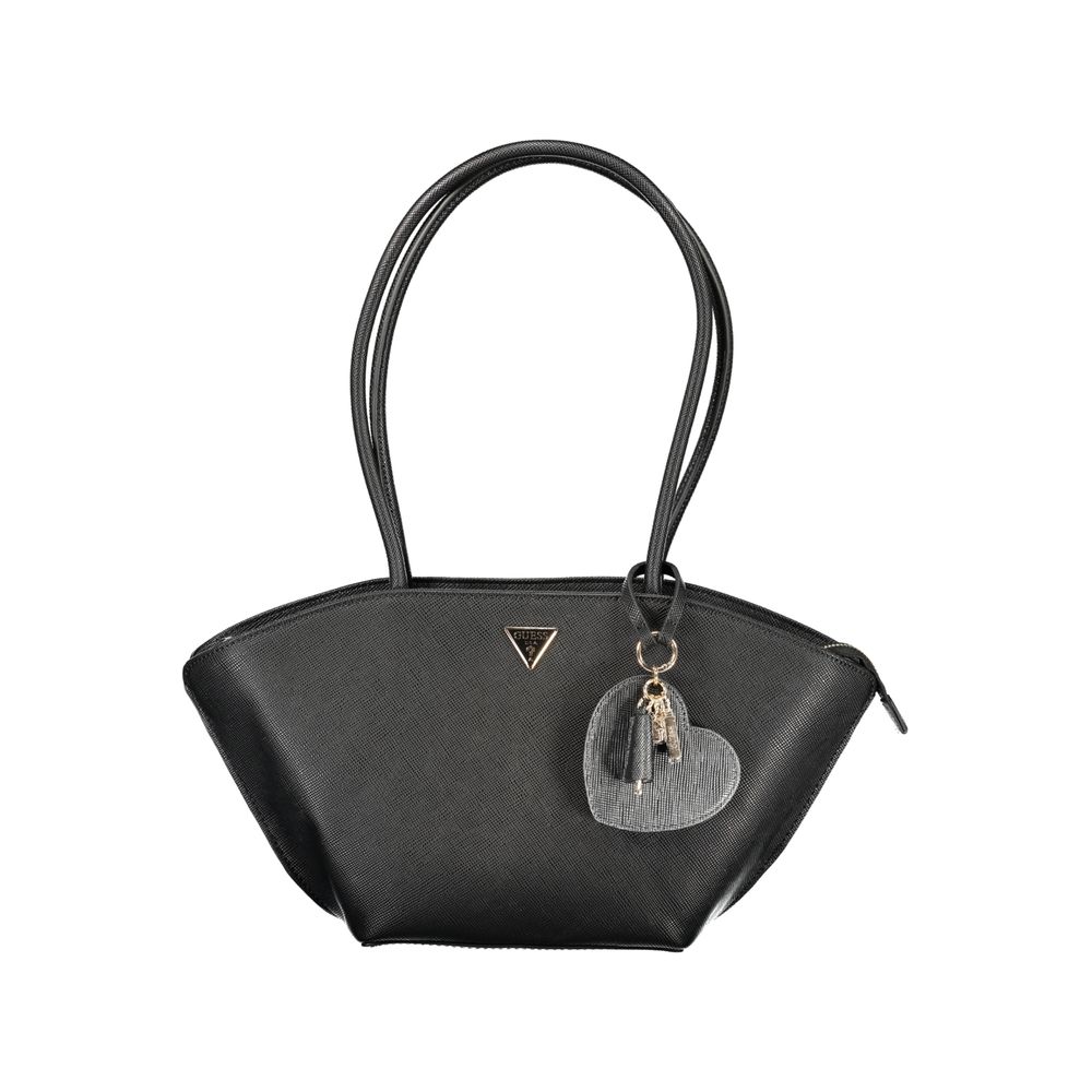 Sac à main Guess Jeans en polyuréthane noir pour femmes, sac à main élégant avec détails modernes.