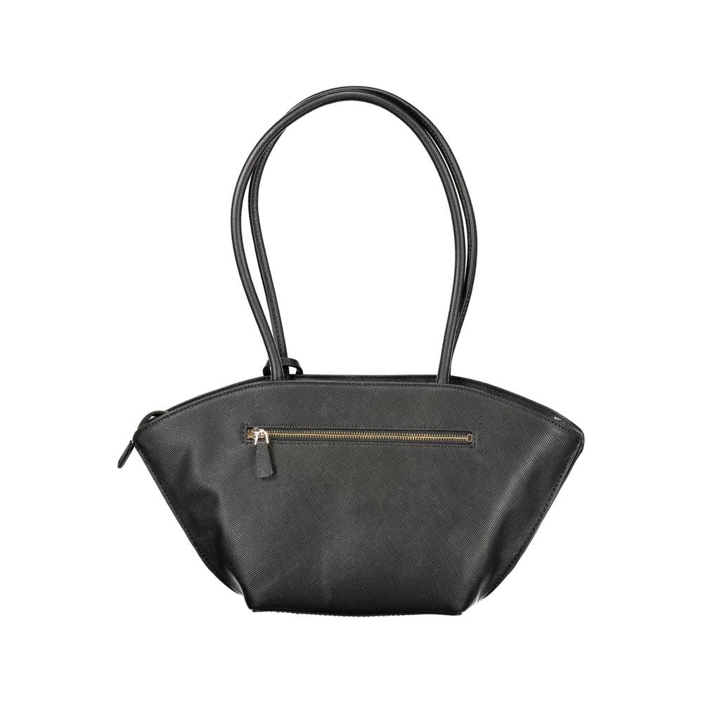 Sac à main en polyuréthane noir pour femmes de Guess Jeans, avec détails élégants et poignées confortables.