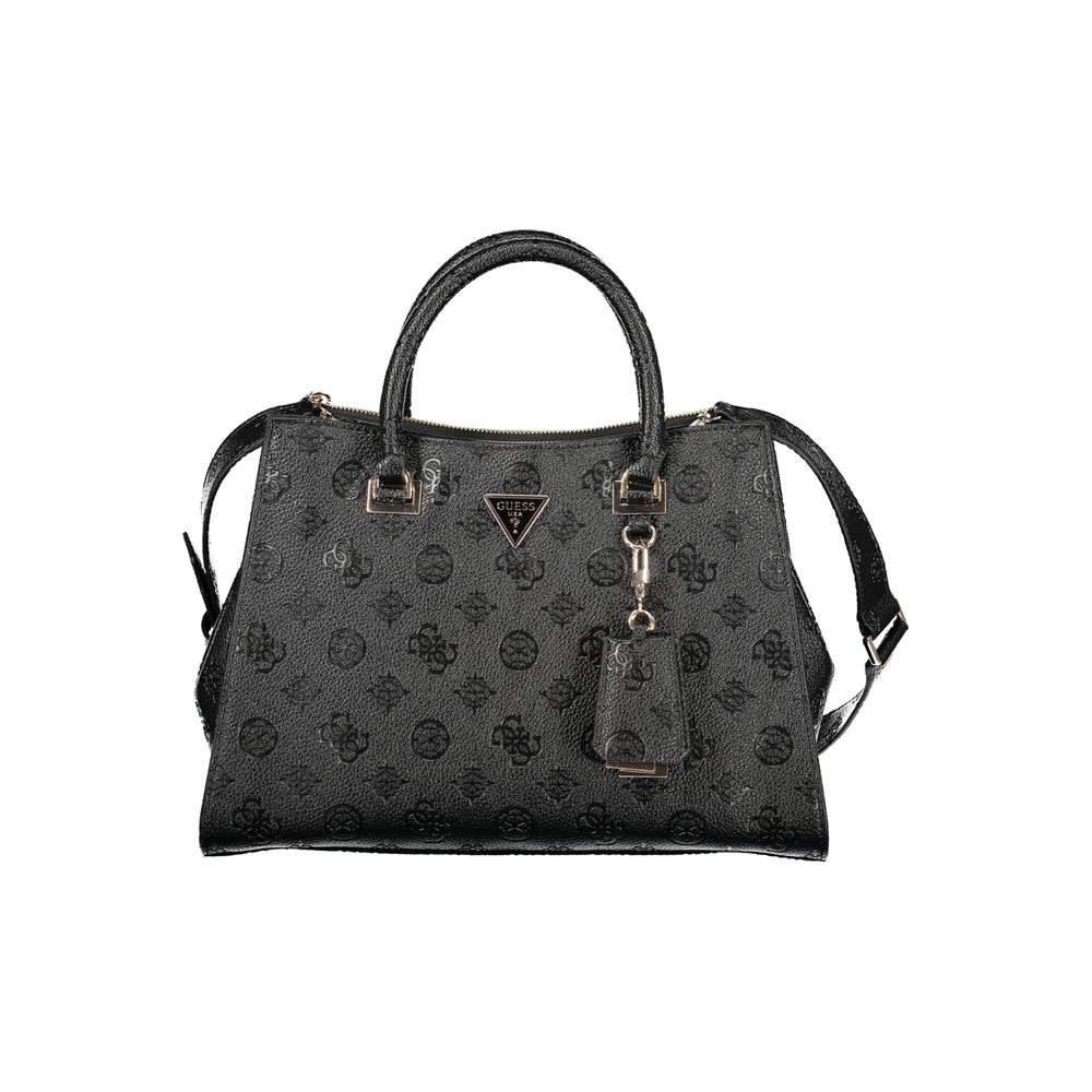 Sac à main noir en polyuréthane Guess Jeans pour femme, avec design élégant et détails modernes.