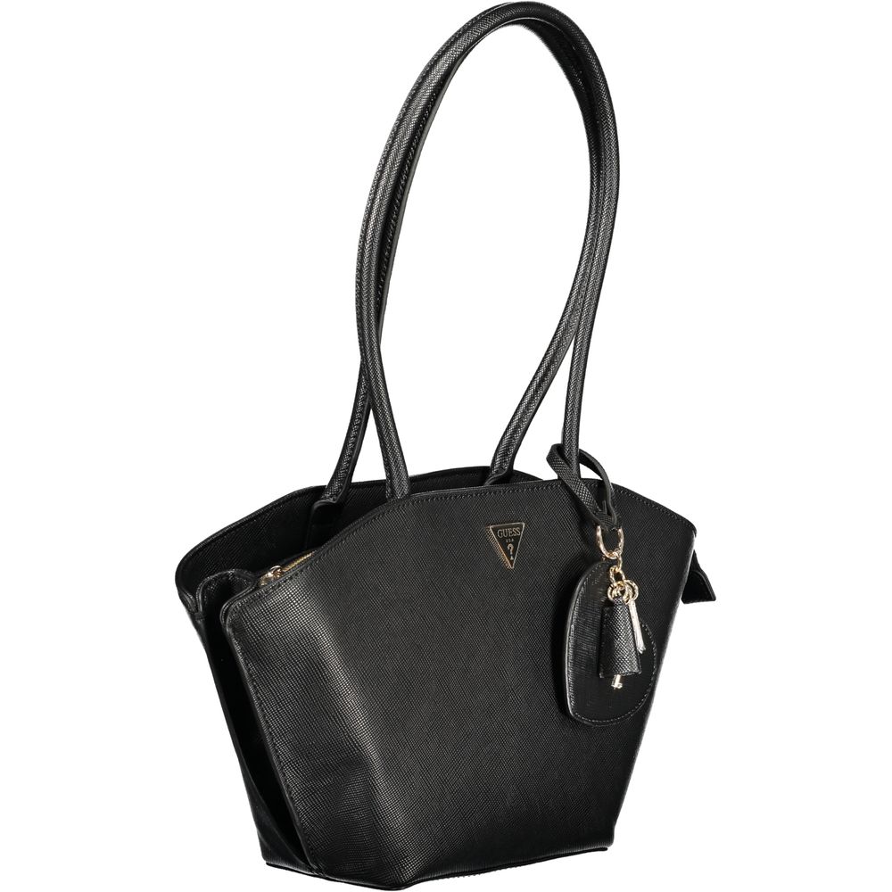 Sac à main noir en polyurethane pour femme Guess Jeans, design élégant et moderne avec détails stylés.