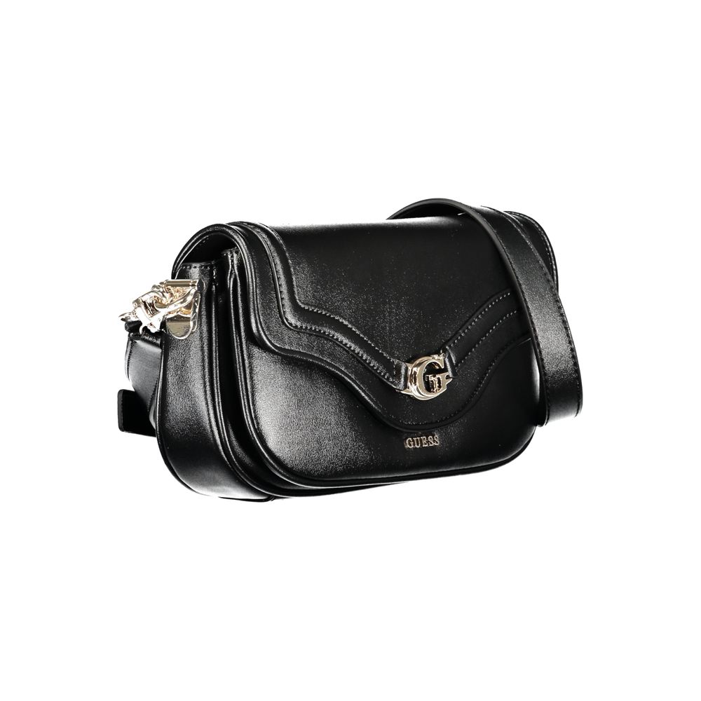 Sac à main noir en polyuréthane pour femmes de Guess Jeans, élégant et tendance, avec détails sophistiqués.