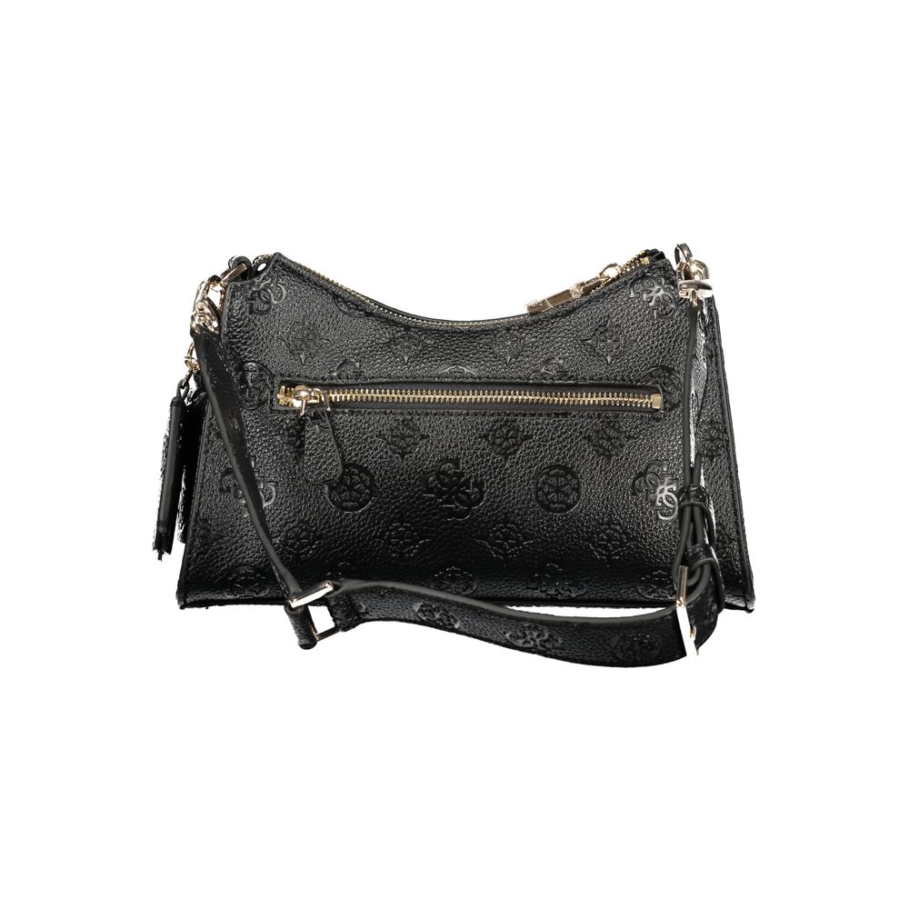 Sac à main noir en polyuréthane Guess Jeans pour femmes, élégant et tendance, avec détails modernes et fermeture zippée.