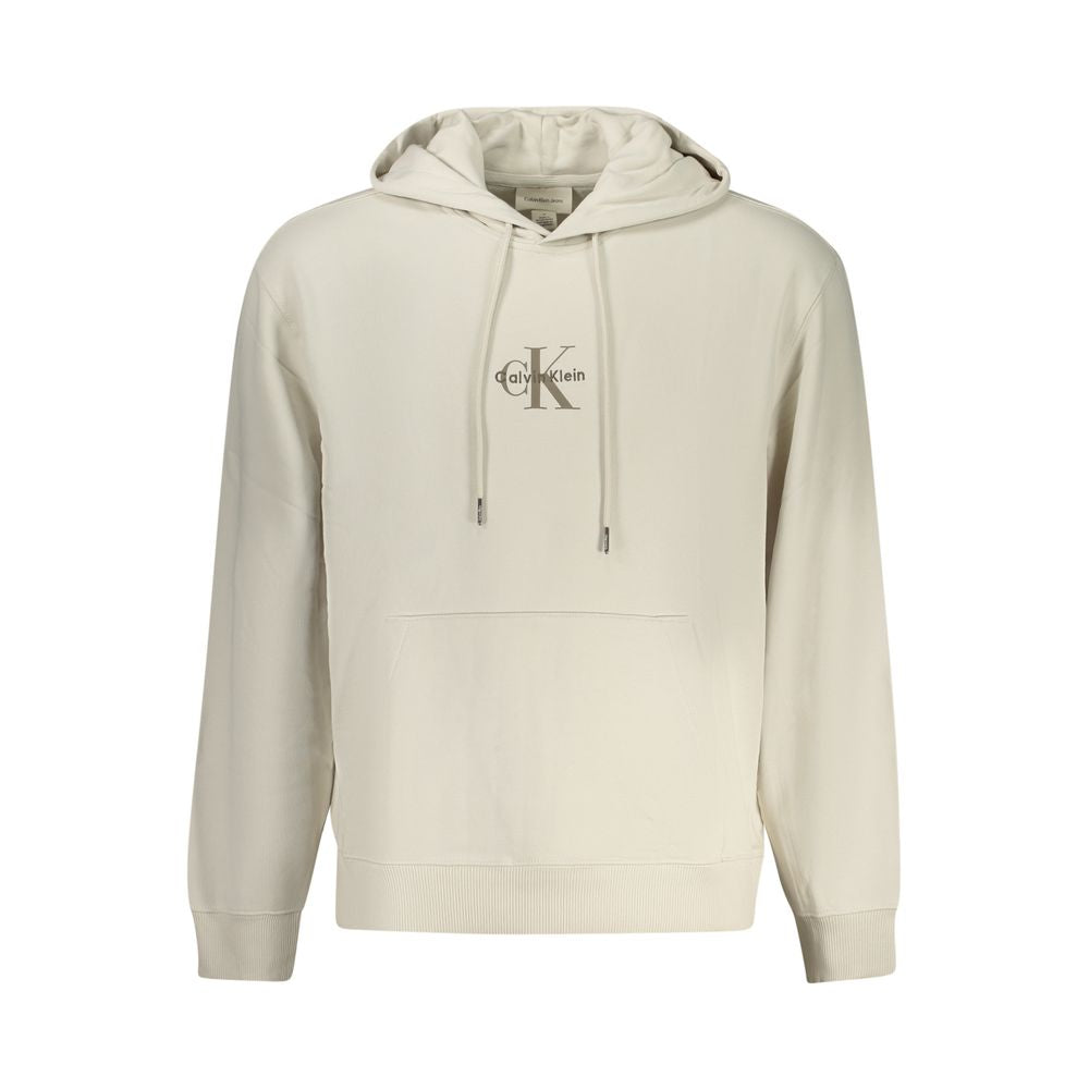 Sweat à capuche beige pour homme de la marque Calvin Klein en coton, vue de face avec détails du design.