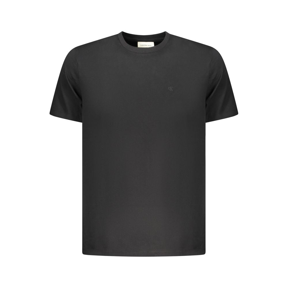 T-shirt homme en coton noir Calvin Klein, coupe classique, logo discret sur la poitrine, vue de face.