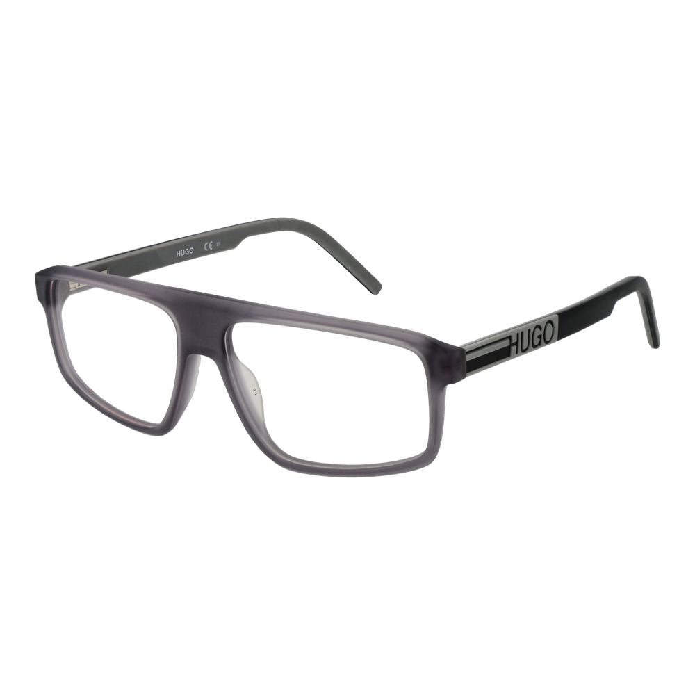 Lunettes en acétate grises de la marque Hugo Boss avec monture élégante et moderne, vues de face.