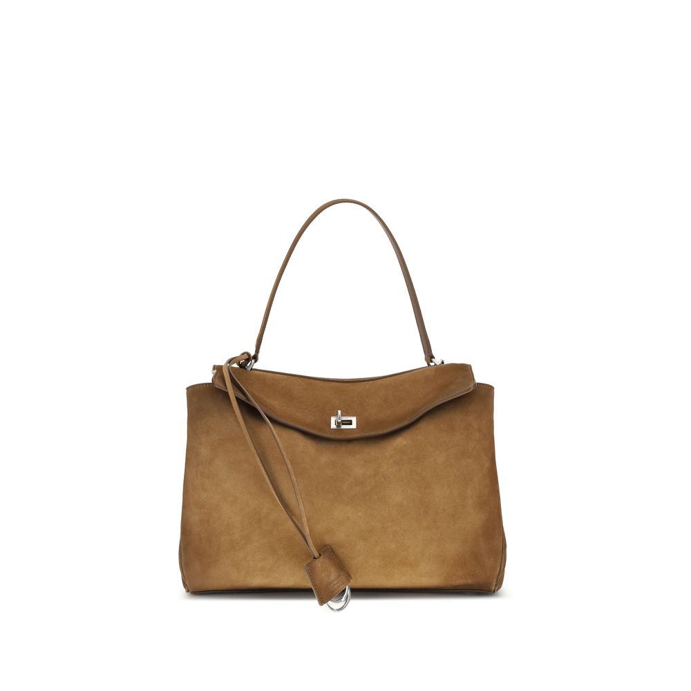 Sac à épaule Balenciaga Bos Taurus en cuir de veau marron, design élégant et luxueux.
