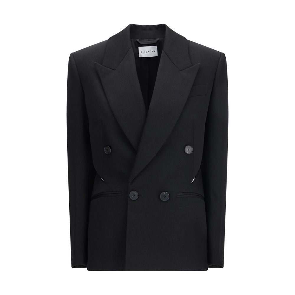 Veste en laine noire Givenchy pour homme avec col montant et fermeture éclair, élégante et moderne.