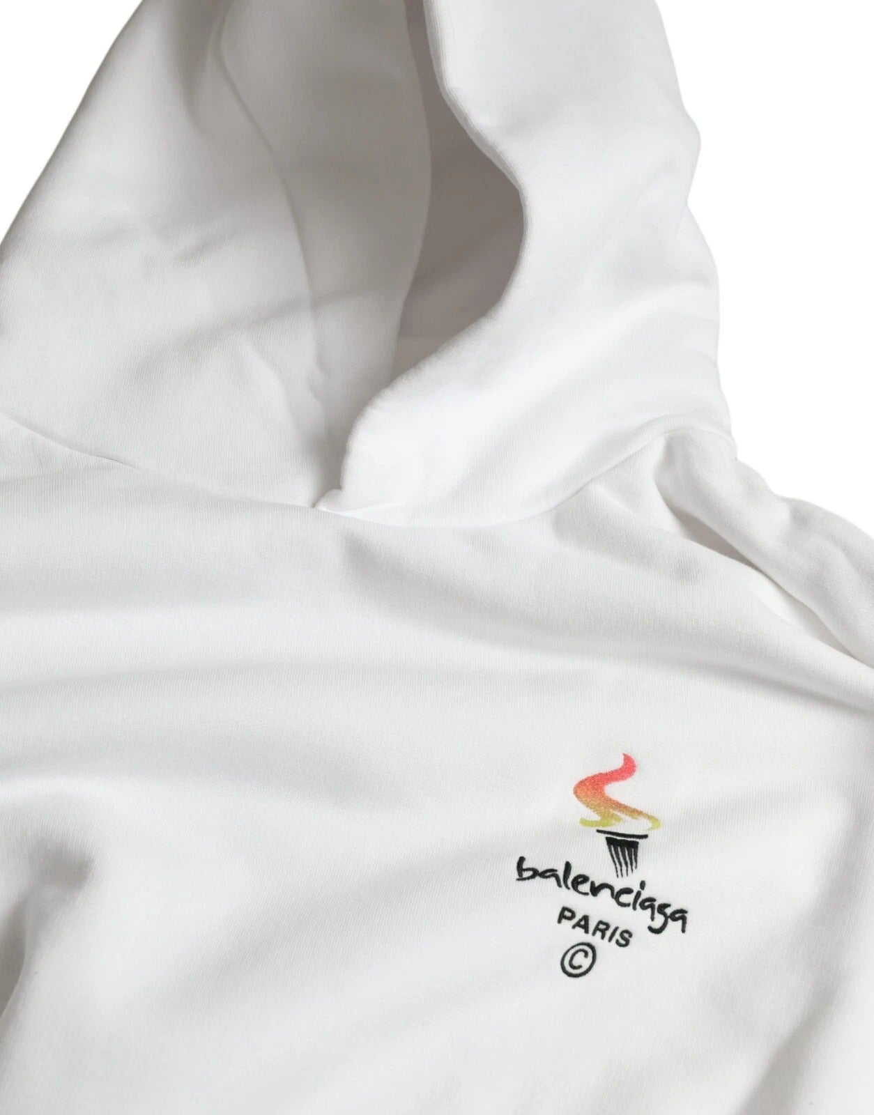 Sweat à capuche blanc en coton Balenciaga, pull-over oversize avec capuche, style décontracté et moderne.