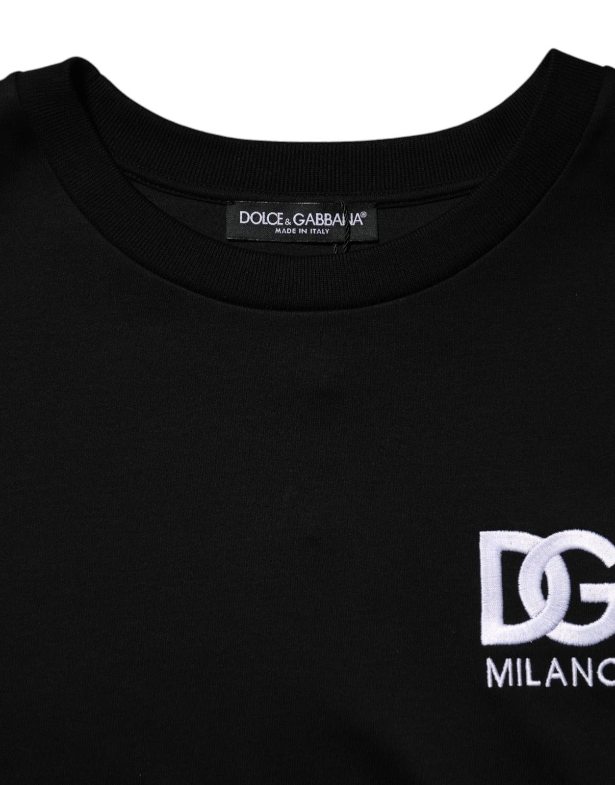 T-shirt noir en coton Dolce & Gabbana avec broderie du logo DG visible sur le devant.