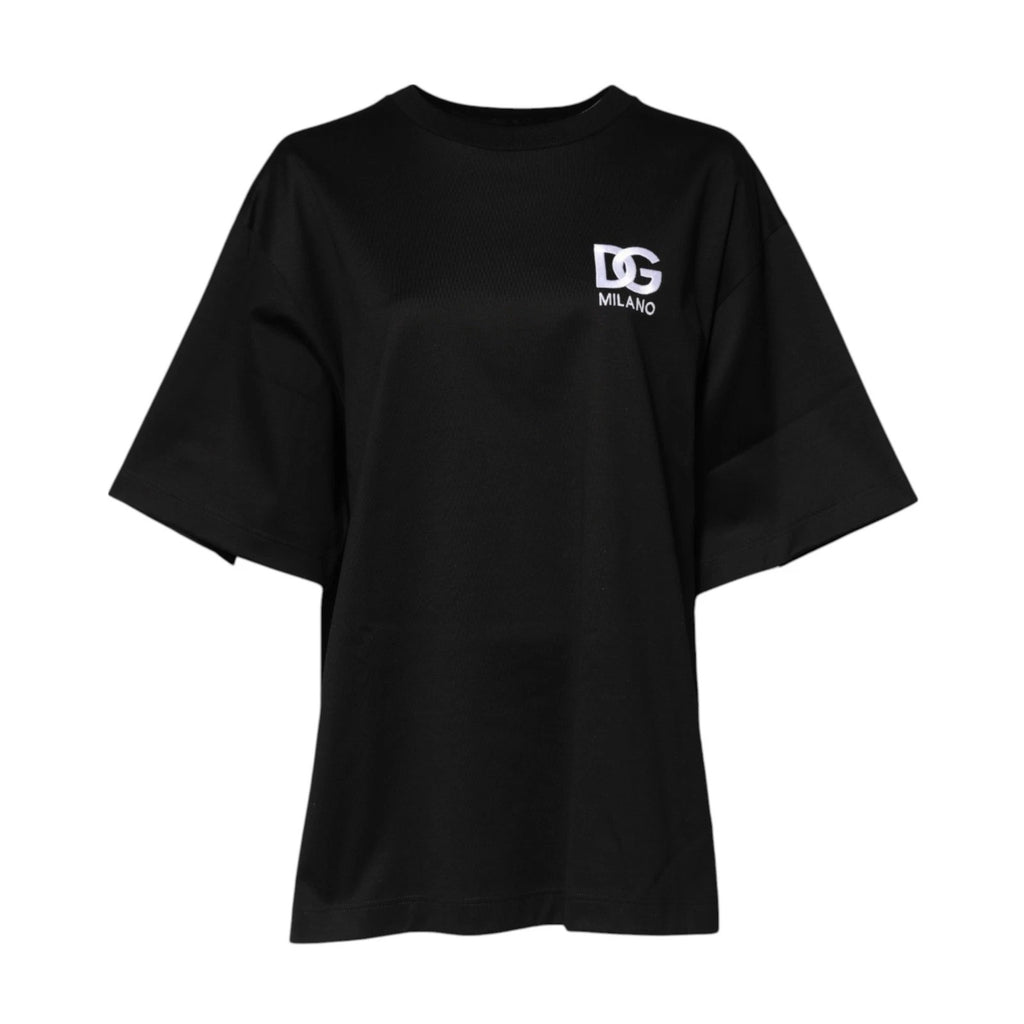 T-shirt noir en coton Dolce & Gabbana avec broderie du logo DG, coupe décontractée et détails élégants.