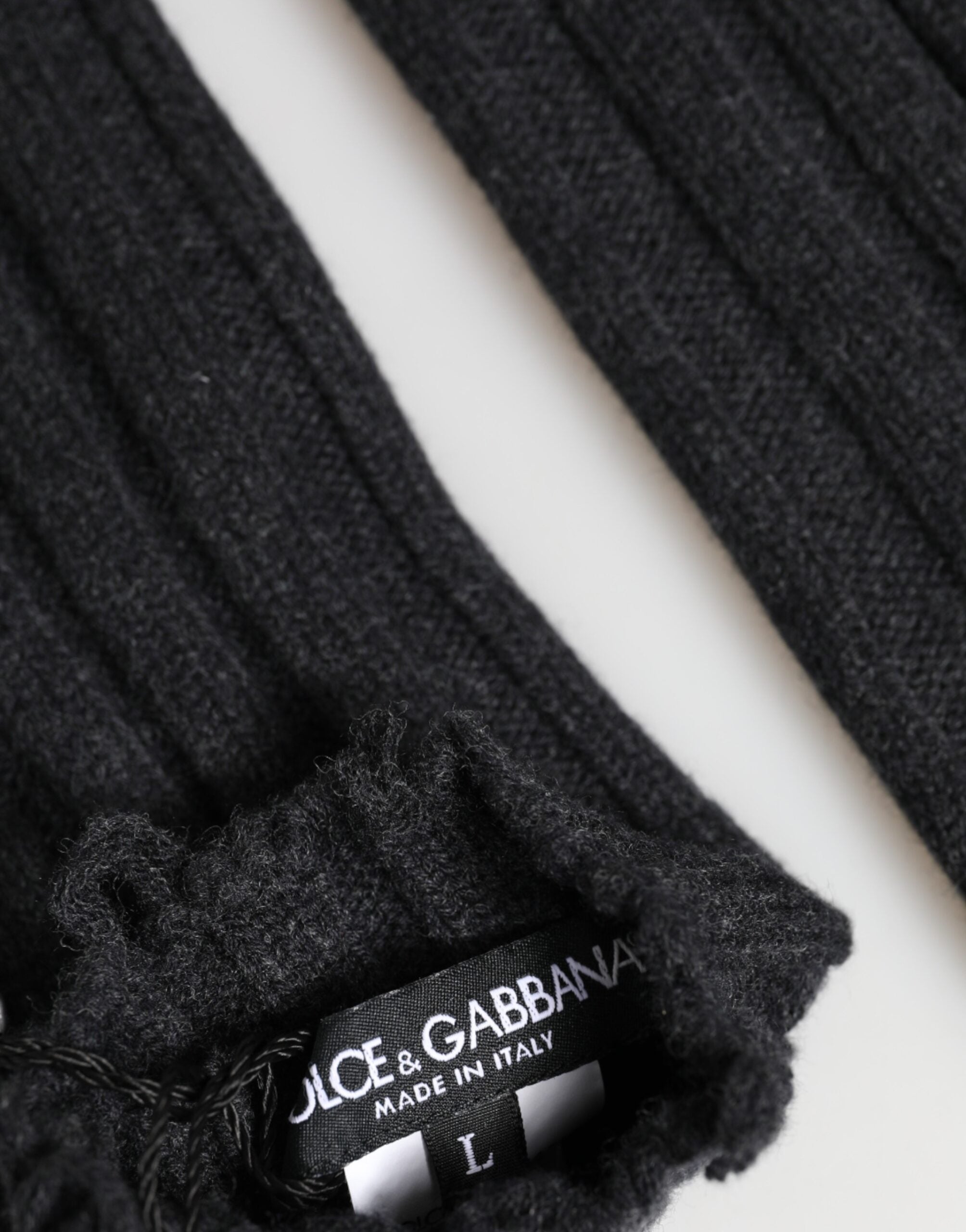 Dolce & Gabbana Dark Gray Virgin Wool Knitted Fingerless Gloves
