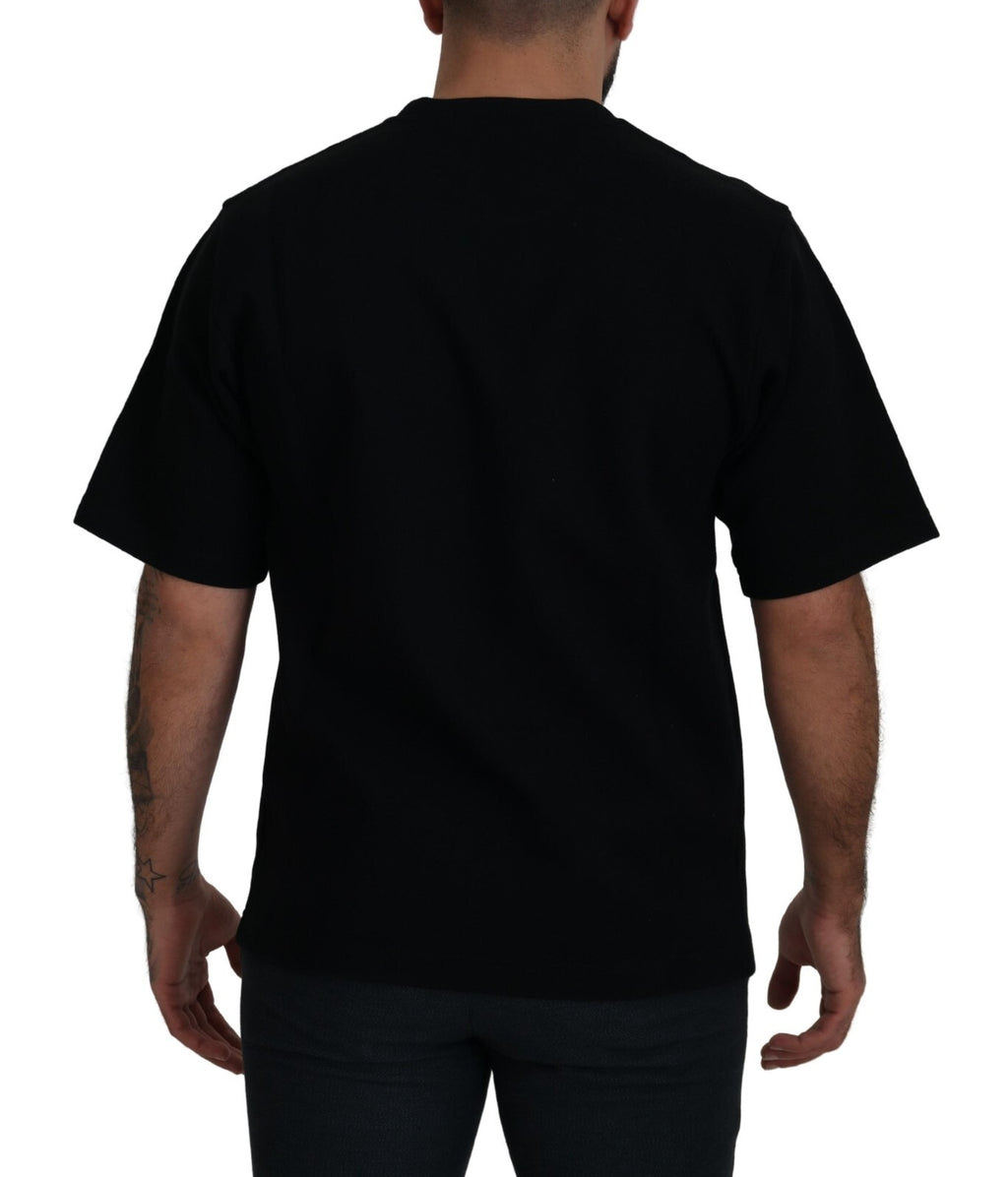T-shirt Dolce & Gabbana en coton noir avec imprimé, col rond, style décontracté et design élégant.