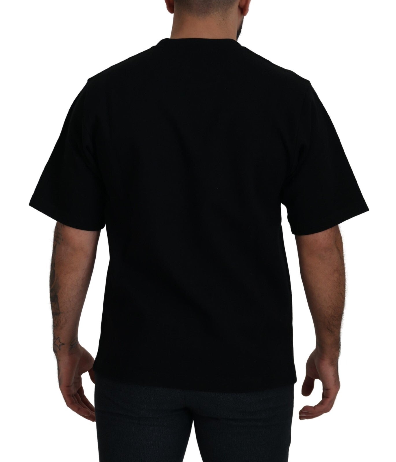 T-shirt Dolce & Gabbana en coton noir avec imprimé, col rond, style décontracté et design élégant.