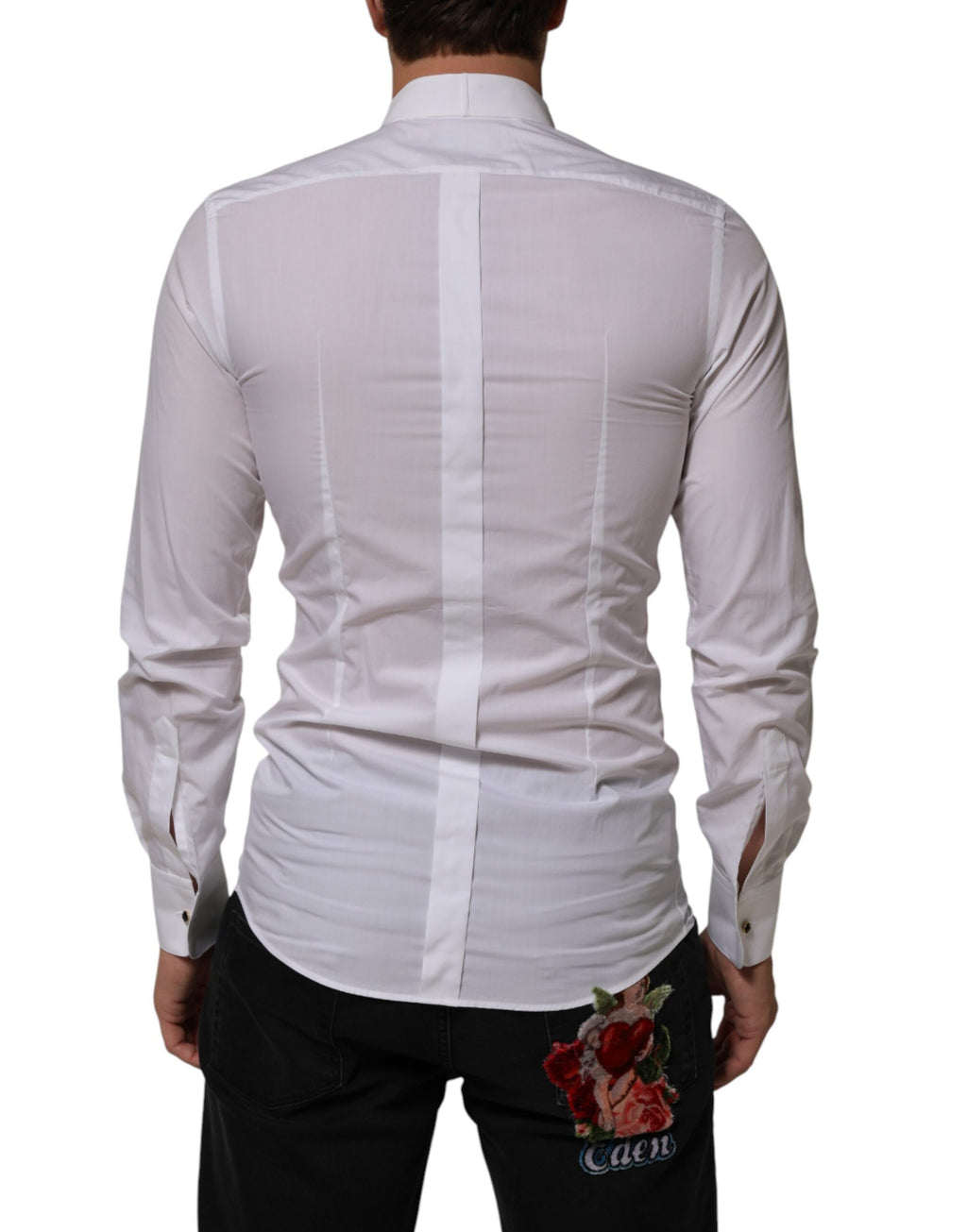 Chemise blanche en coton à col et manches longues Dolce & Gabbana avec détails dorés, élégante chemise de luxe pour femme