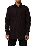 Chemise longue Dolce & Gabbana en coton marron avec manches longues et design Martini, vue de face.
