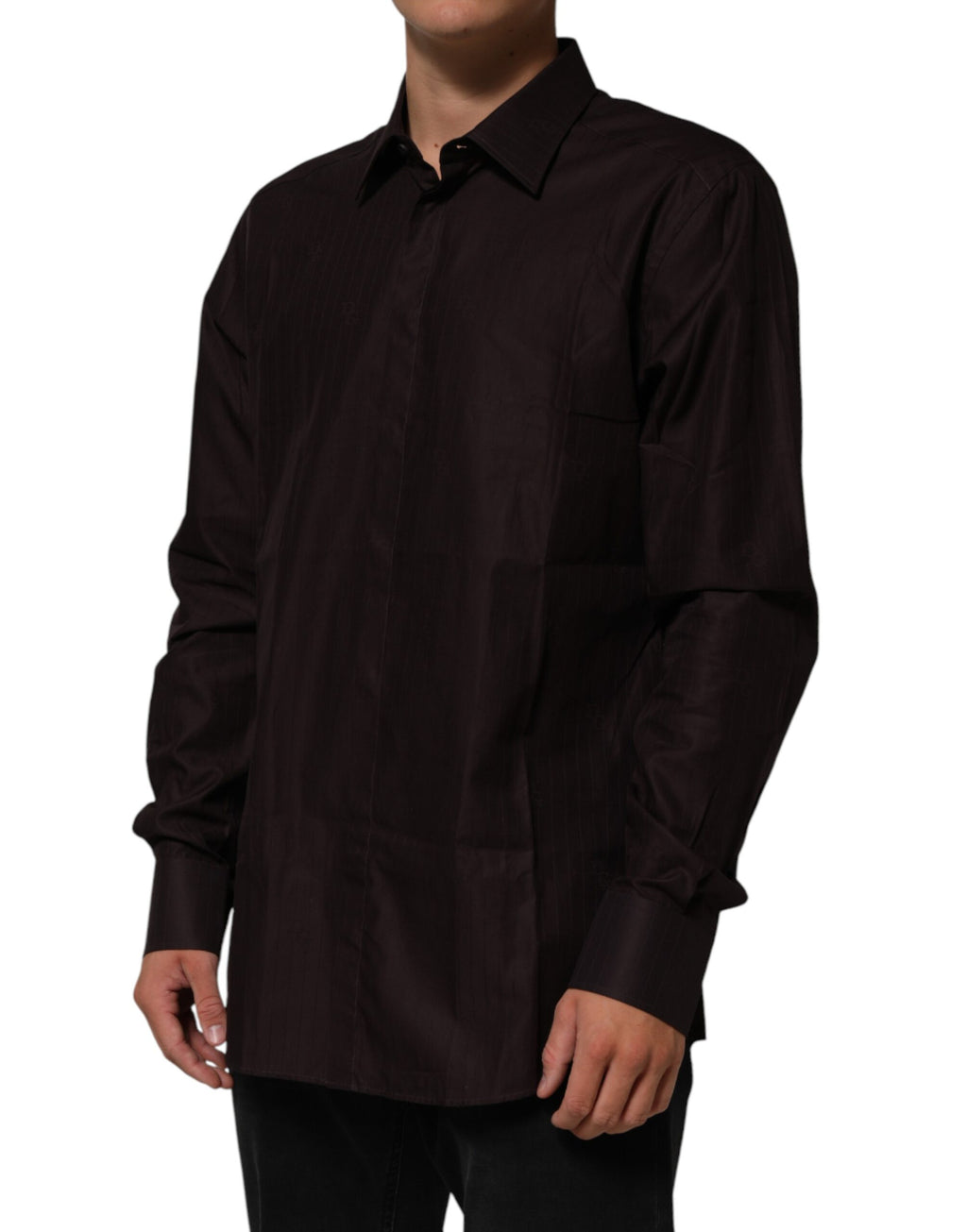Chemise longue en coton marron Dolce & Gabbana Martini, robe élégante à manches longues et style sophistiqué.