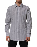 Chemise homme Dolce & Gabbana à rayures noires et blanches avec détails dorés, élégante pour homme.