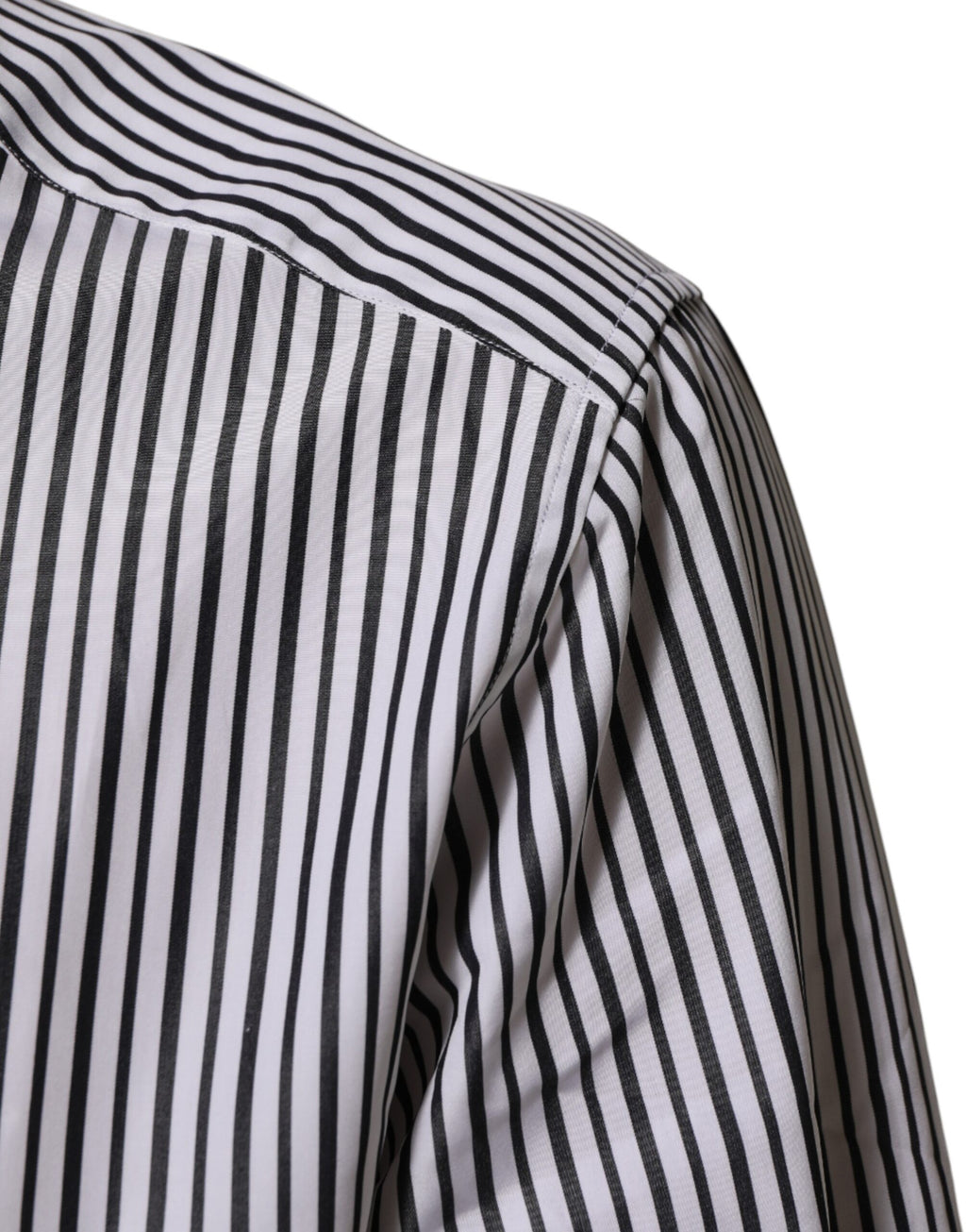 Chemise homme Dolce & Gabbana à rayures noires et blanches avec boutons dorés, élégante chemise de costume pour homme.