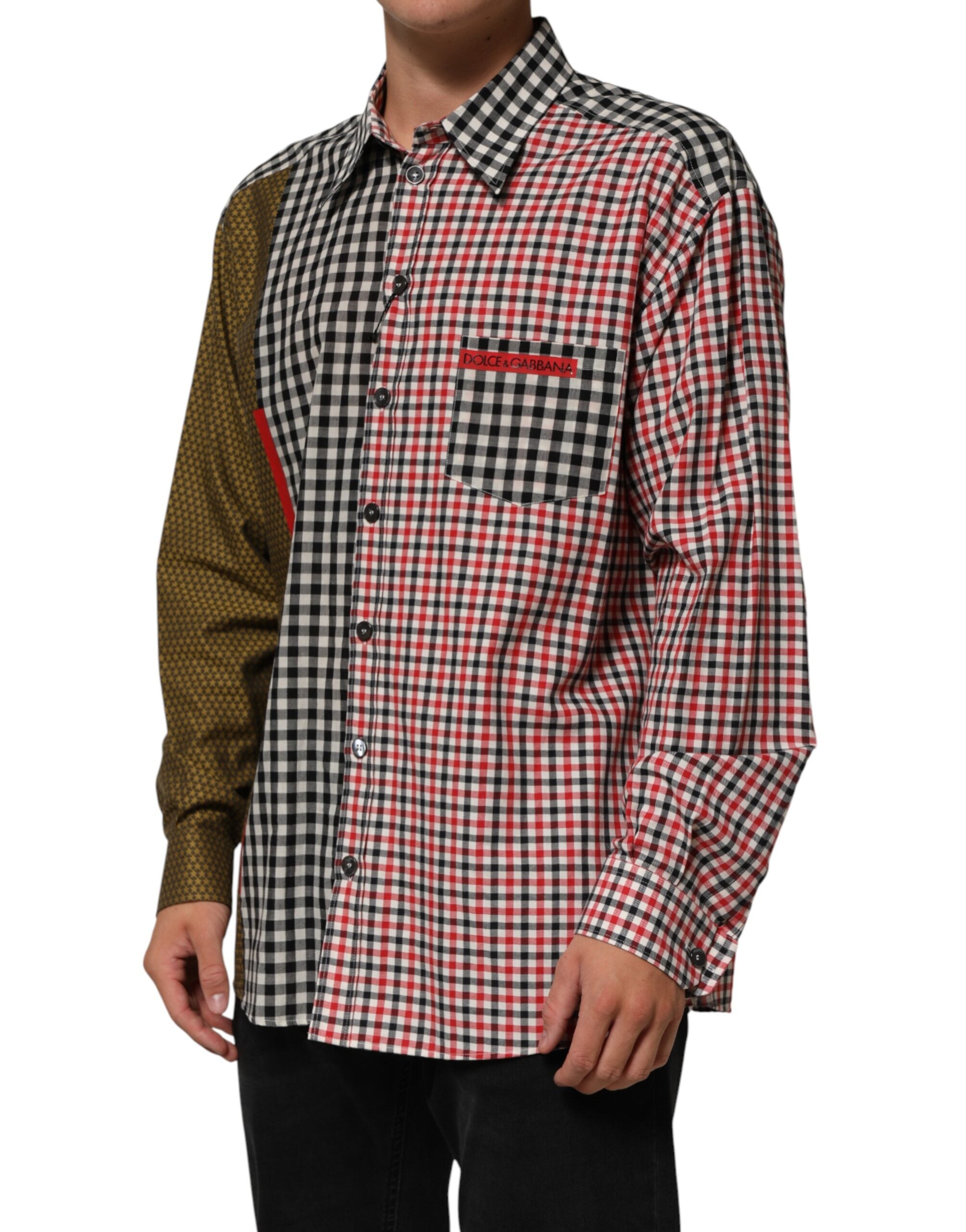 Chemise à carreaux multicolore en coton de Dolce & Gabbana avec col, style élégant et motifs colorés.