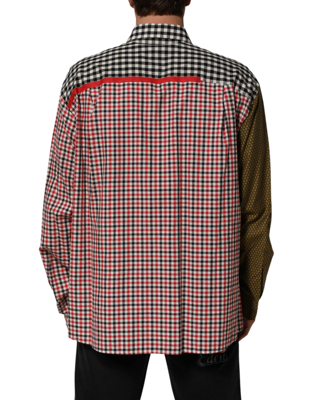 Chemise à carreaux Dolce & Gabbana en coton multicolore avec col, vue de face montrant le motif à carreaux multicolore.