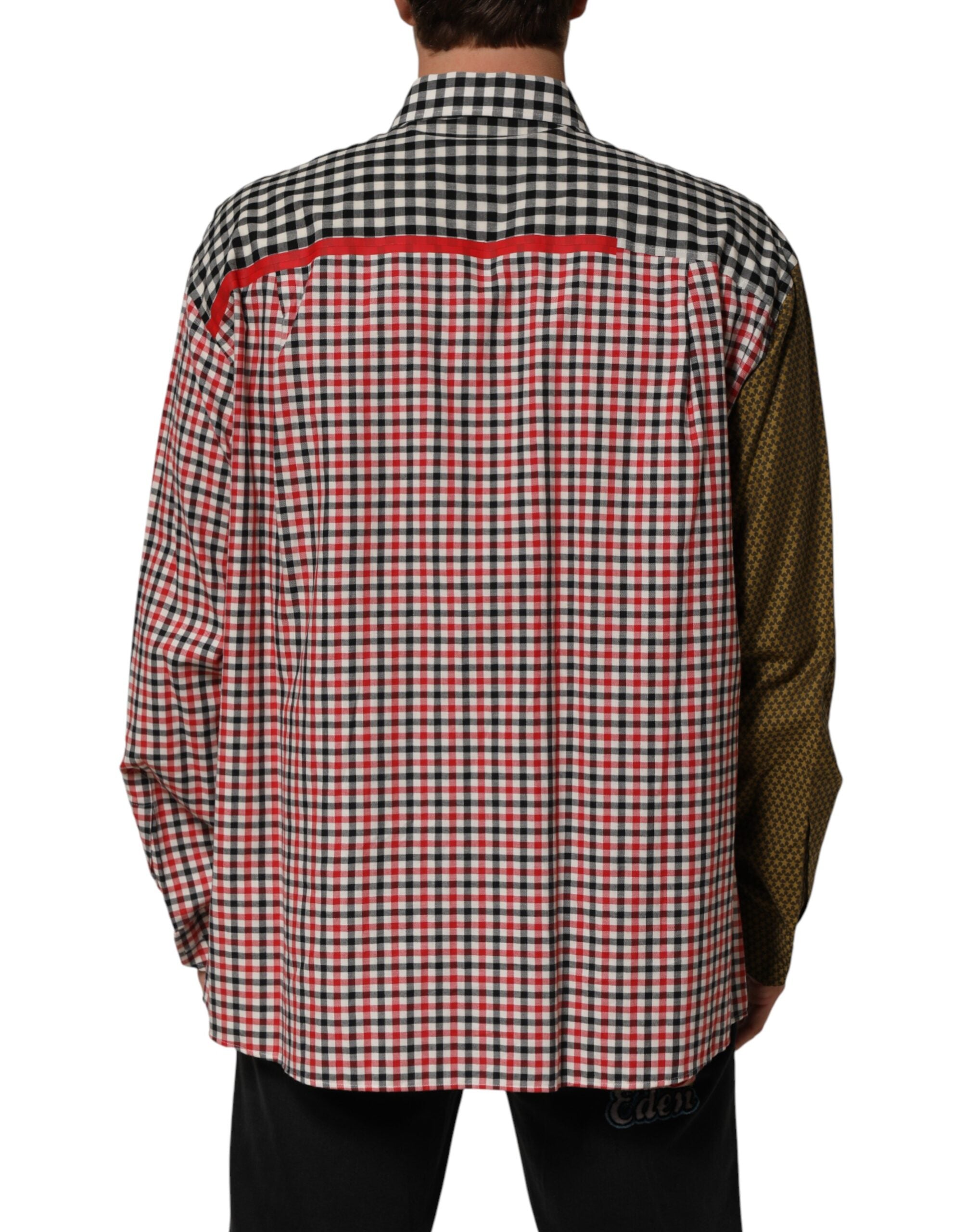 Chemise à carreaux Dolce & Gabbana en coton multicolore avec col, vue de face montrant le motif à carreaux multicolore.