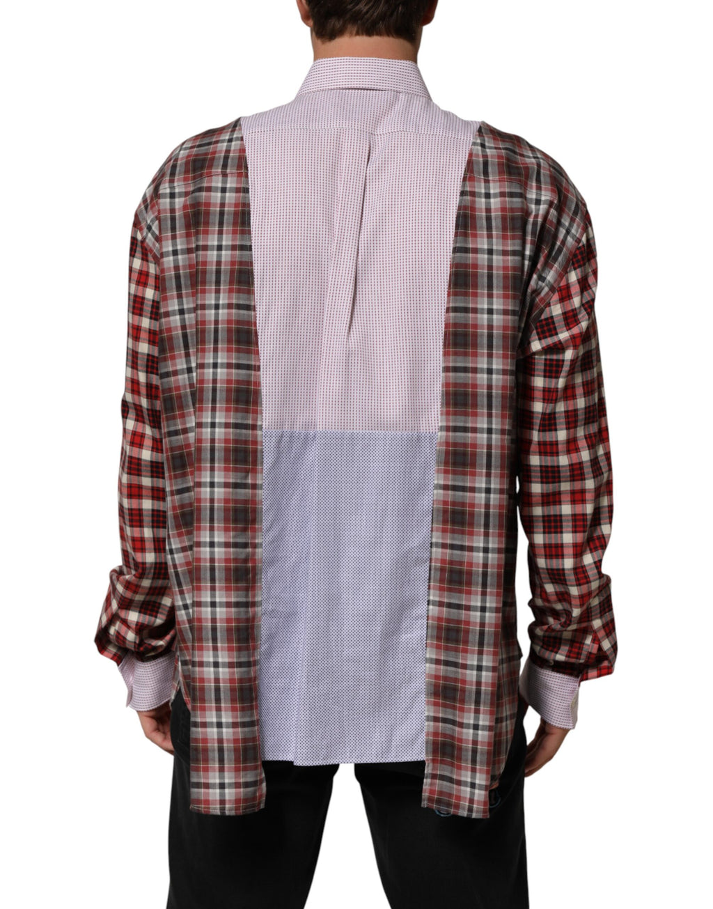 Chemise Dolce & Gabbana à carreaux multicolores en coton avec col, vue de face.