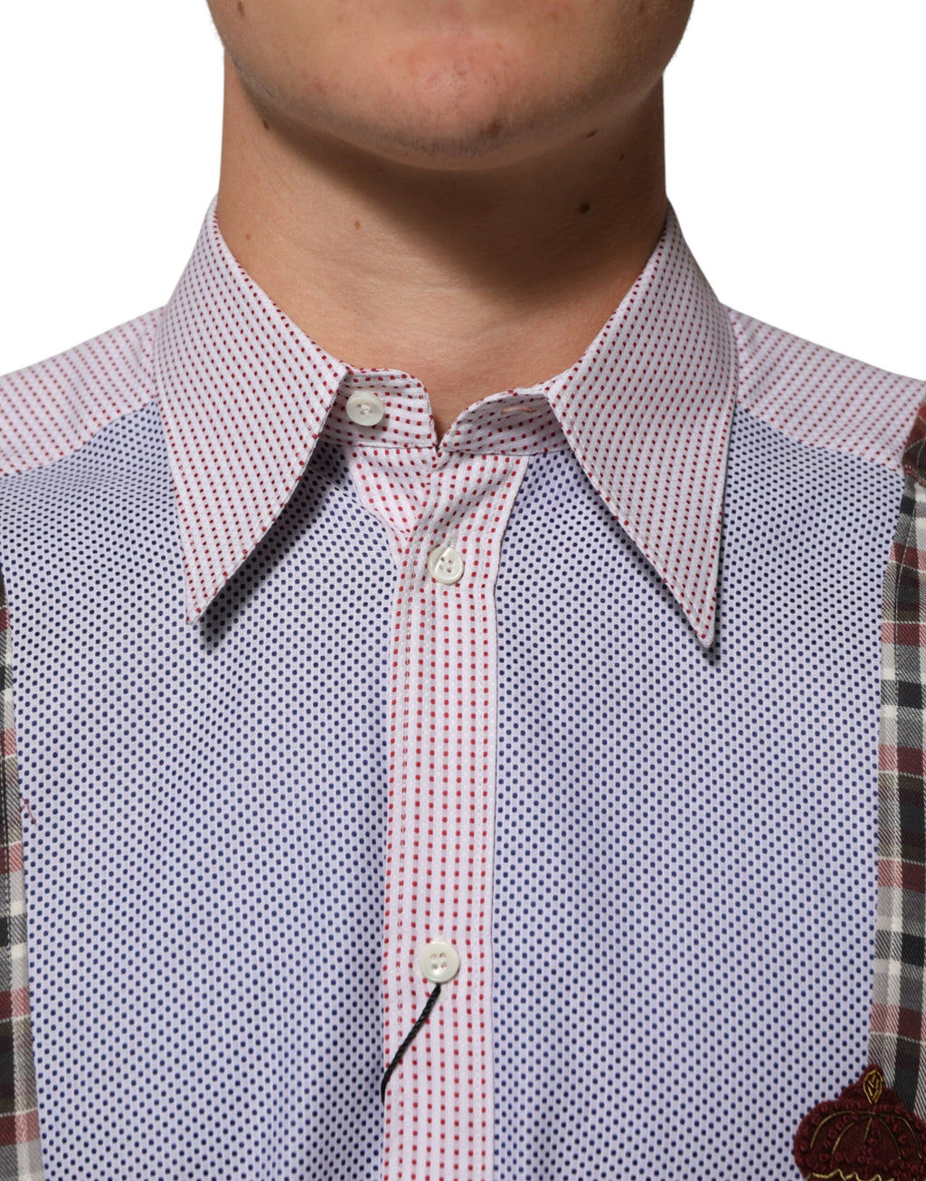 Chemise à carreaux multicolores en coton Dolce & Gabbana avec col, vue de face sur fond blanc