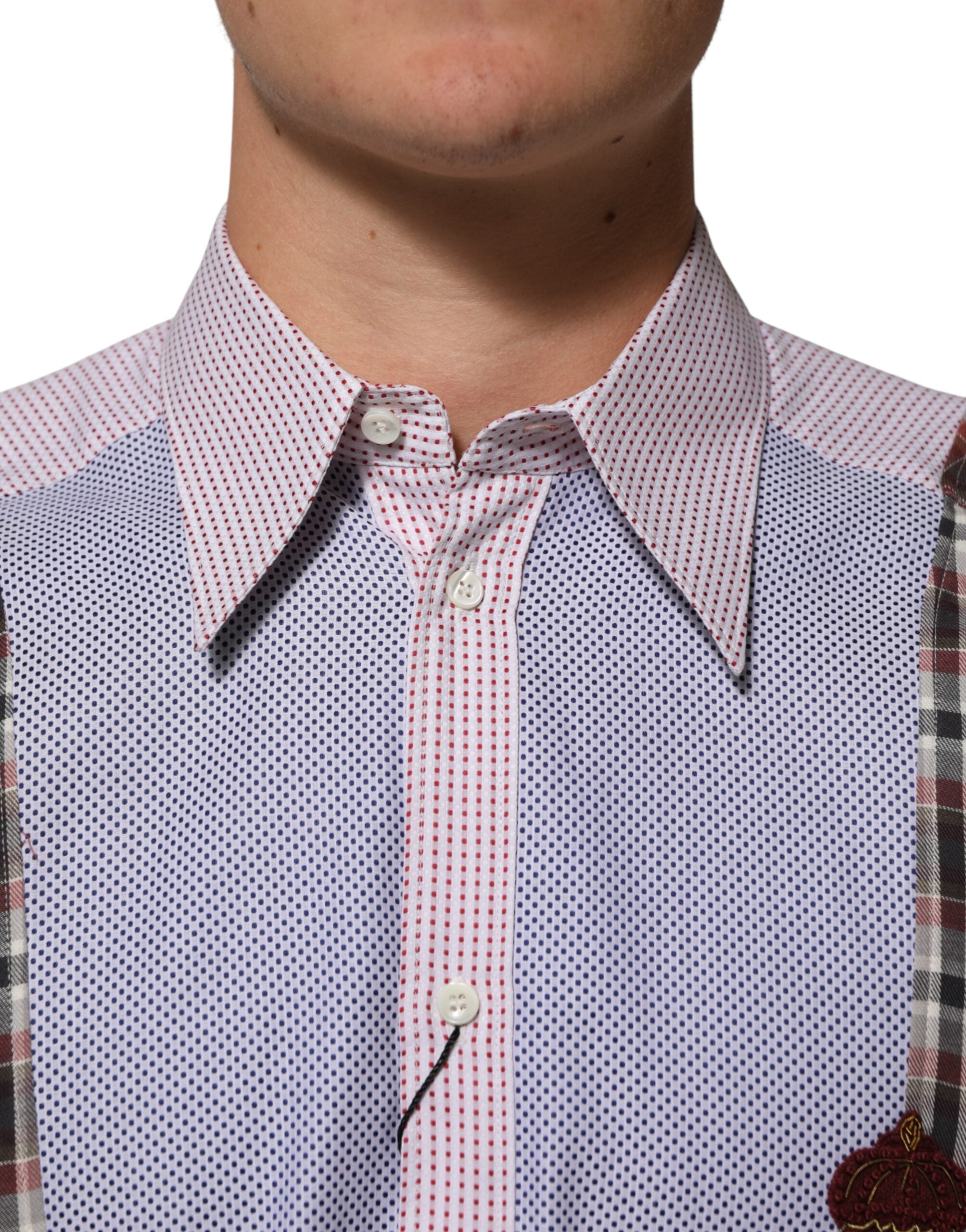 Chemise à carreaux multicolores en coton Dolce & Gabbana avec col, vue de face sur fond blanc