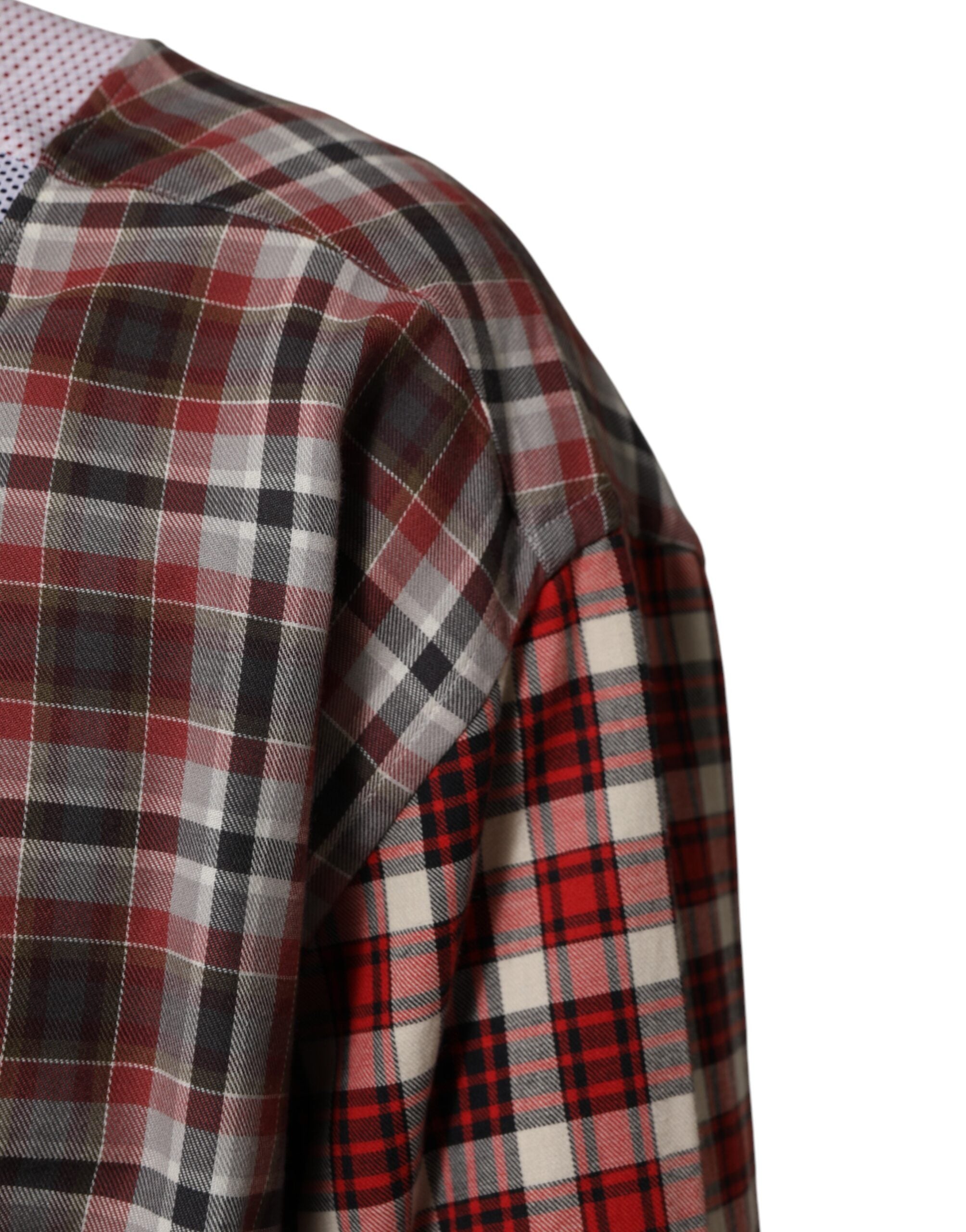 Chemise à carreaux multicolores en coton de Dolce & Gabbana, col revers, style élégant et décontracté.