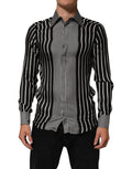 Chemise homme à rayures noires et blanches Dolce & Gabbana Martini, coupe classique avec col élégant.