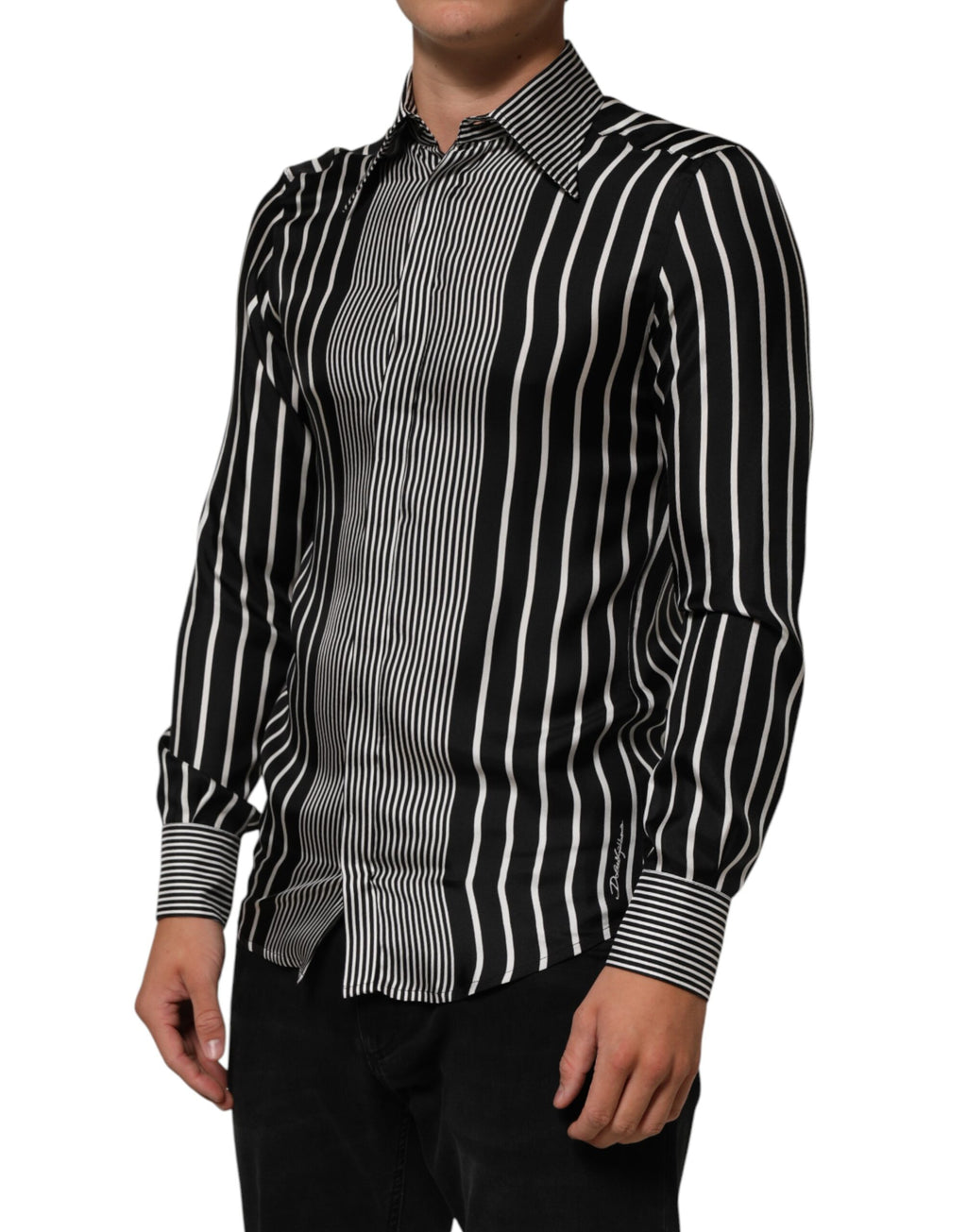 Chemise homme Dolce & Gabbana à rayures noires et blanches Martini, style élégant et moderne.